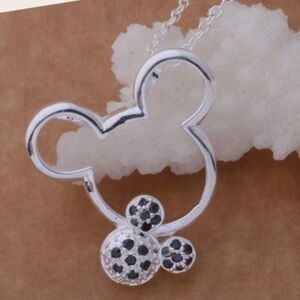 Stylish Silver and Black Necklace with mickey Mouse Design​